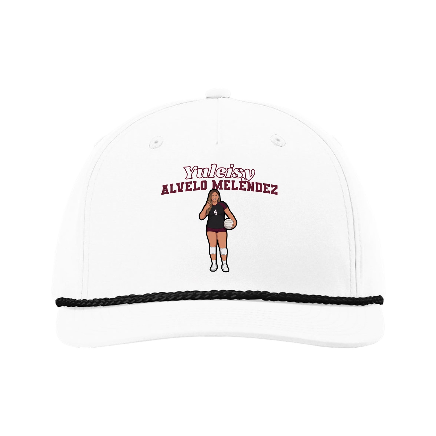 Five-Panel Classic Rope Cap — Name Arch in White