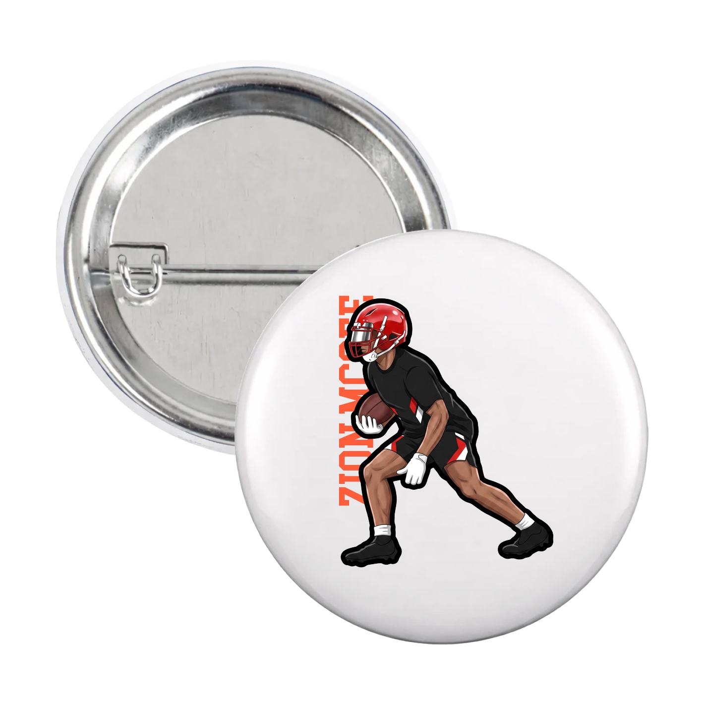 Game Day Button — Name Vertical in White