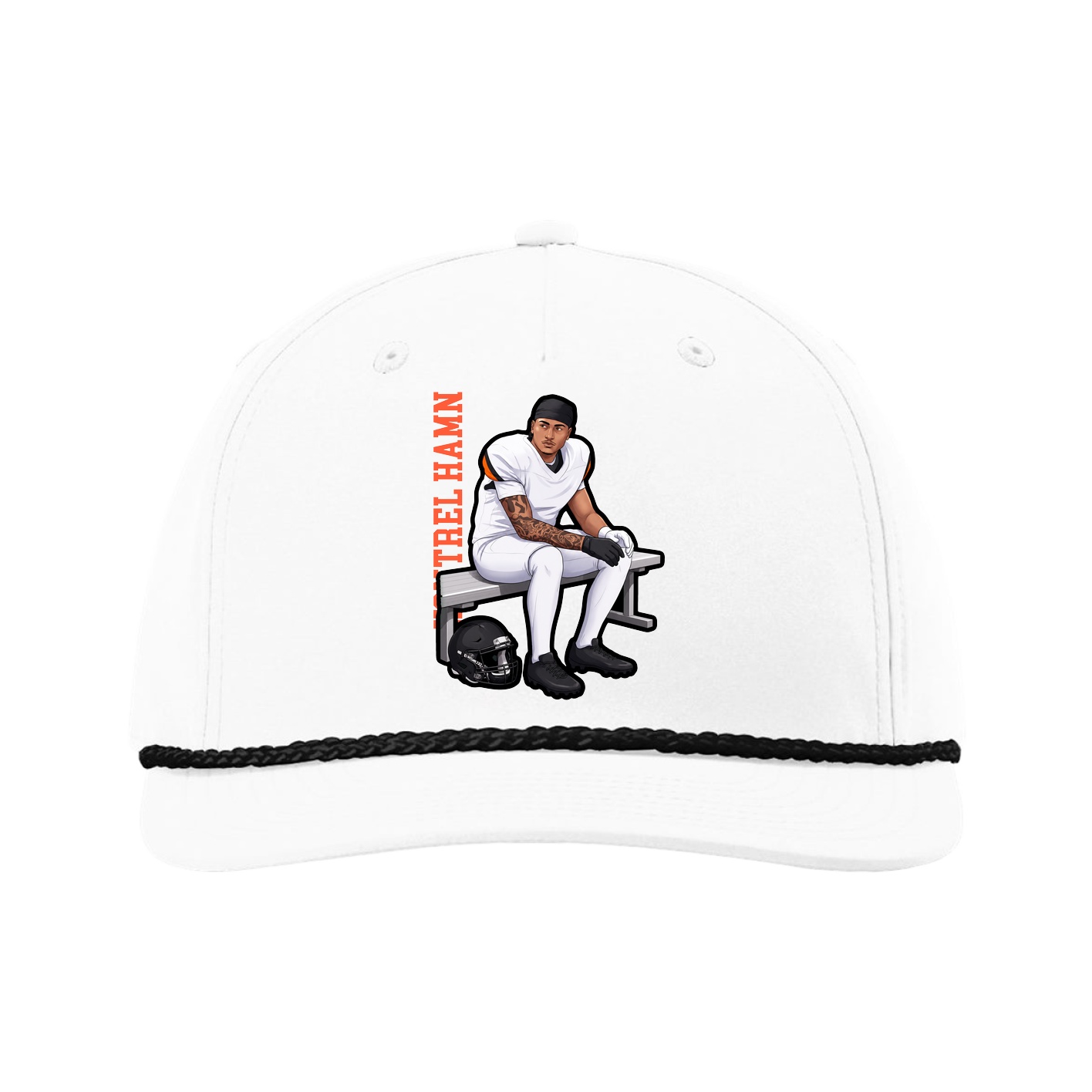Five-Panel Classic Rope Cap — Name Vertical in White
