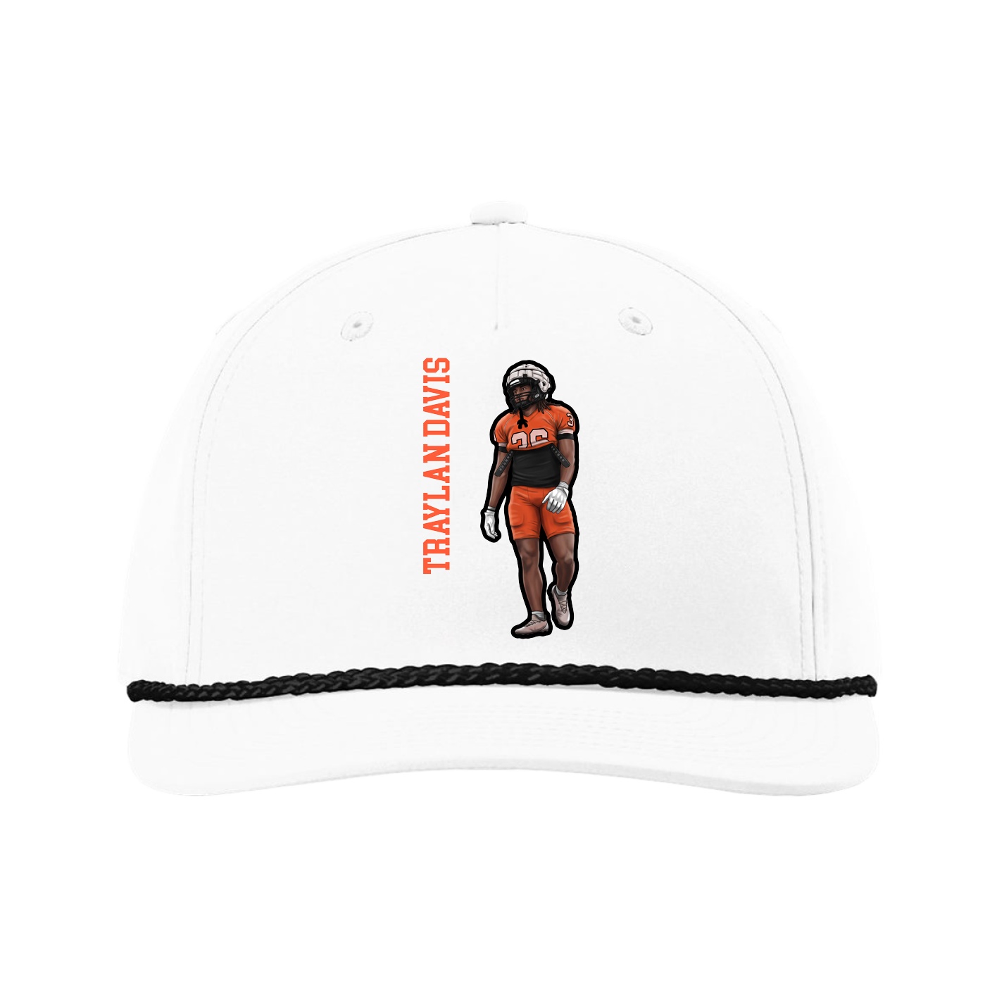 Five-Panel Classic Rope Cap — Name Vertical in White