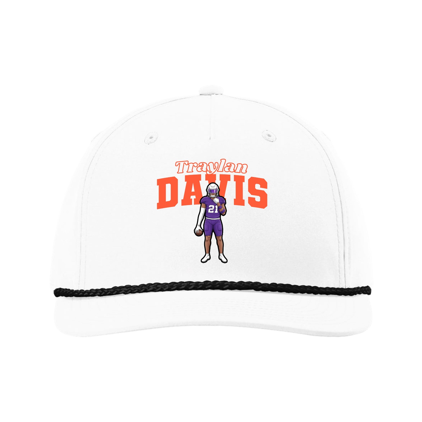 Five-Panel Classic Rope Cap — Name Arch in White