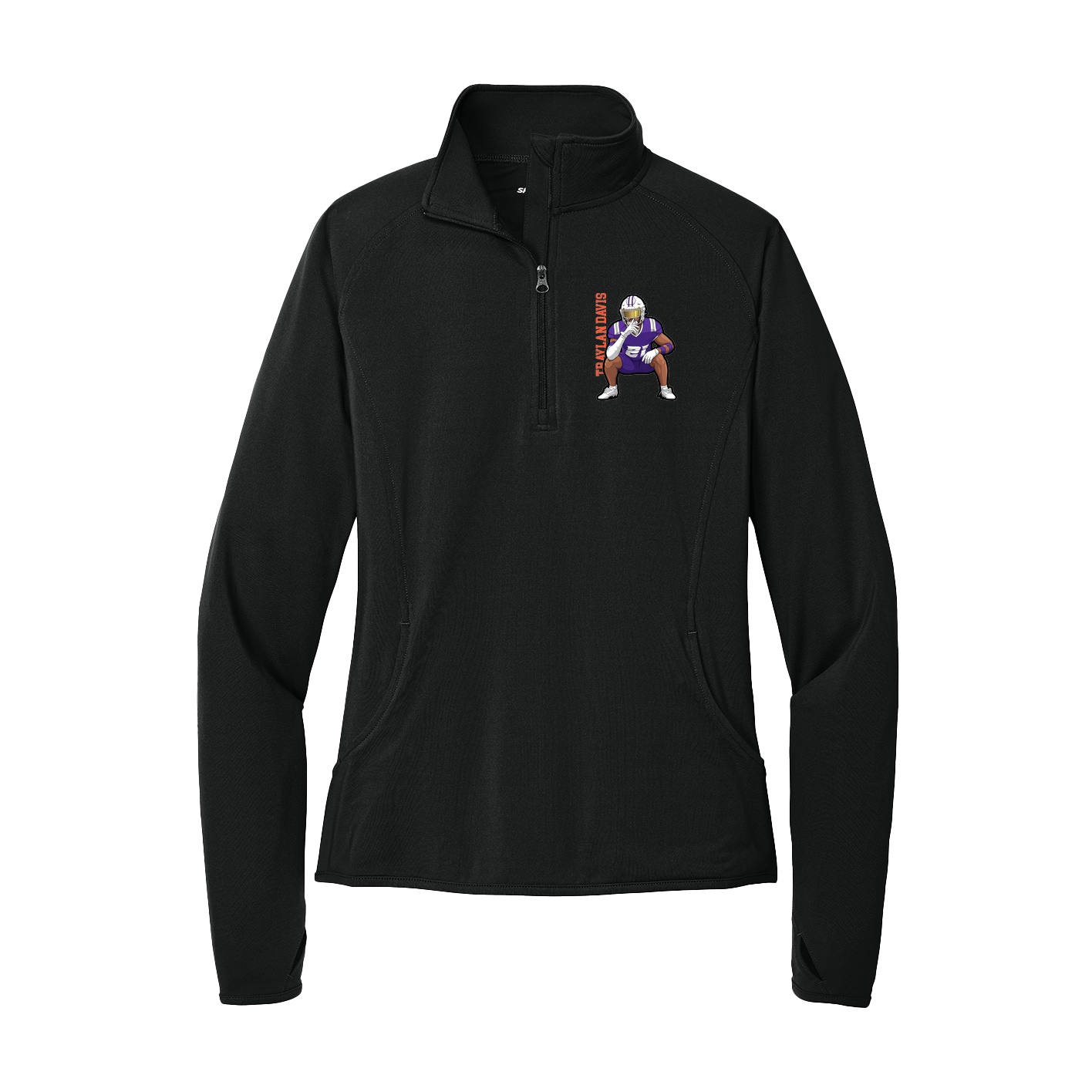 Women's Q-Zip Pullover — Name Vertical in Black