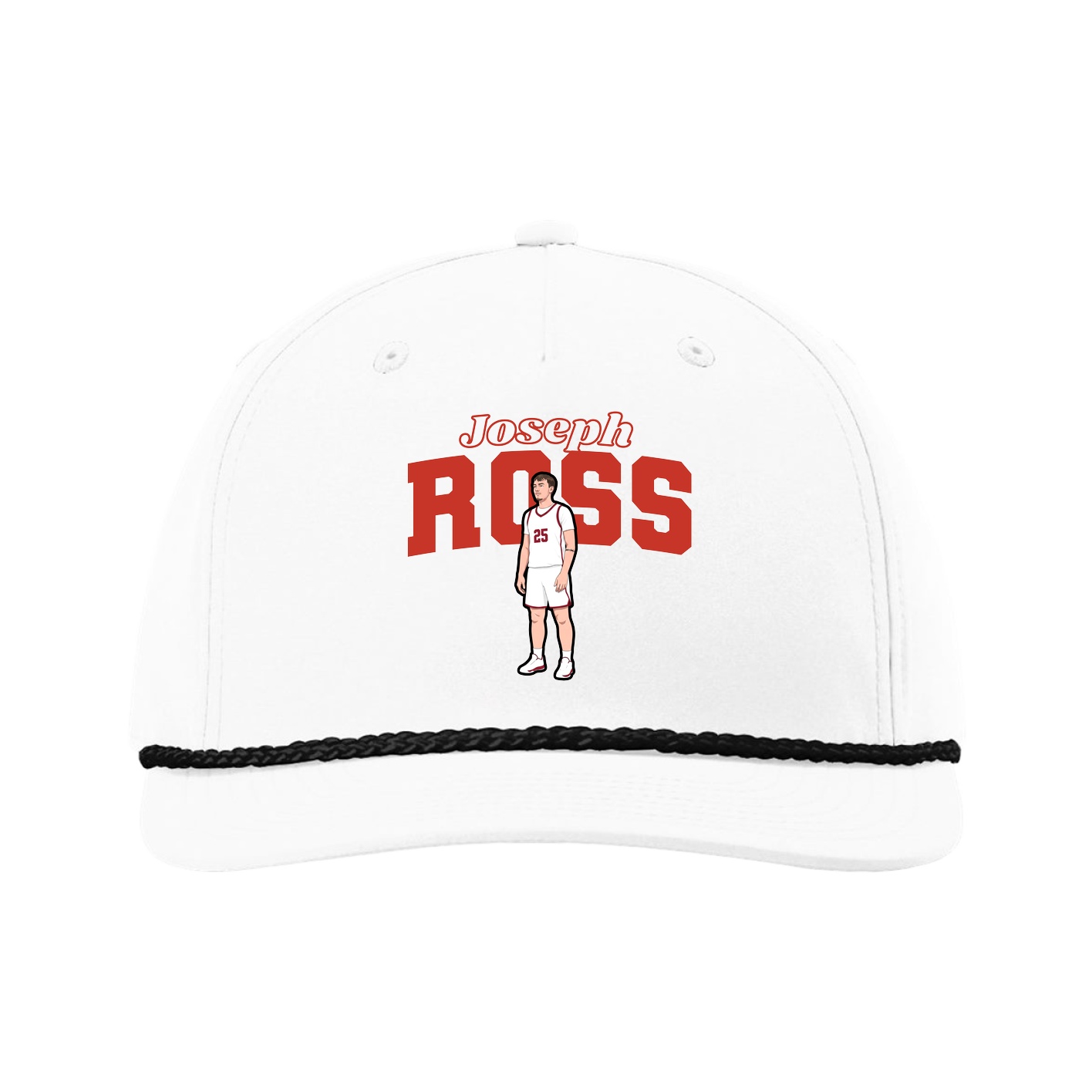 Five-Panel Classic Rope Cap — Name Arch in White