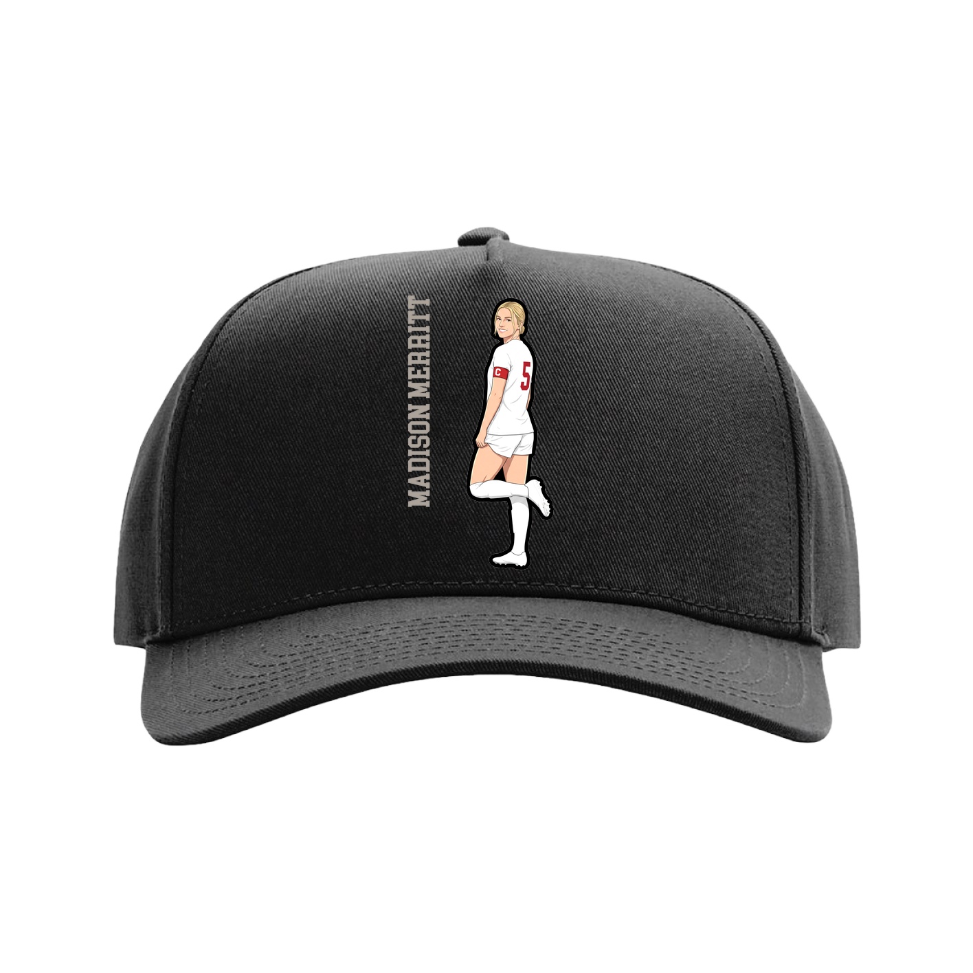 Full Fabric Five-Panel Champ Cap — Name Vertical in Black