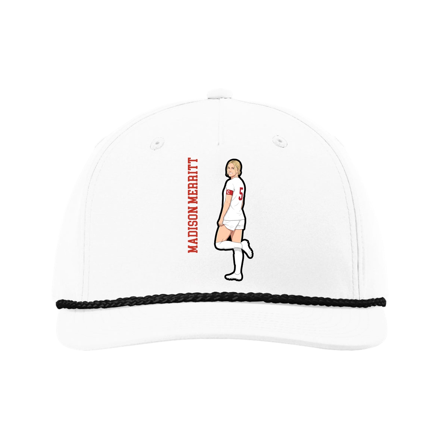 Five-Panel Classic Rope Cap — Name Vertical in White