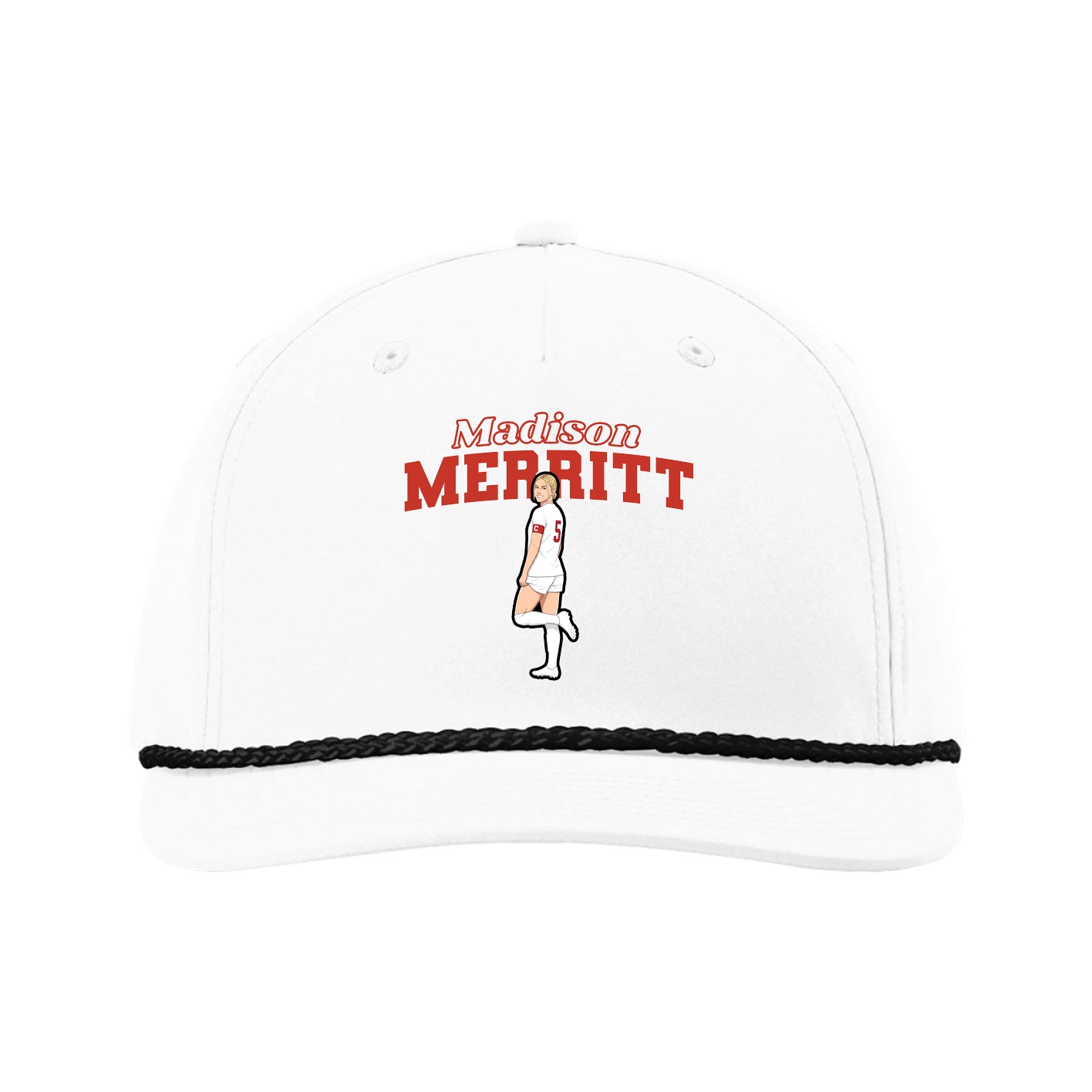 Five-Panel Classic Rope Cap — Name Arch in White