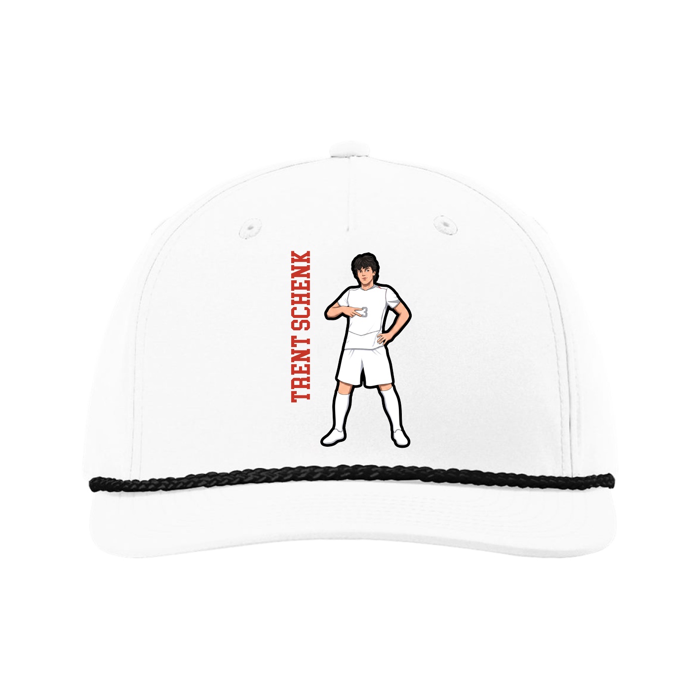 Five-Panel Classic Rope Cap — Name Vertical in White
