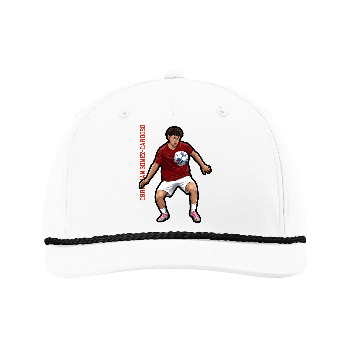 Five-Panel Classic Rope Cap — Name Vertical in White