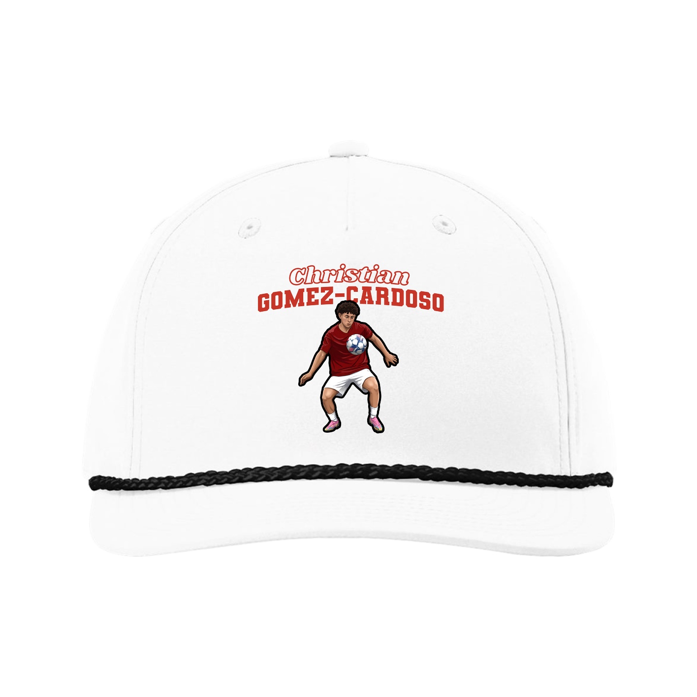 Five-Panel Classic Rope Cap — Name Arch in White
