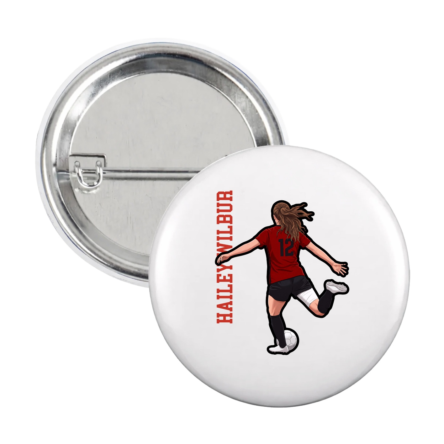Game Day Button — Name Vertical in White
