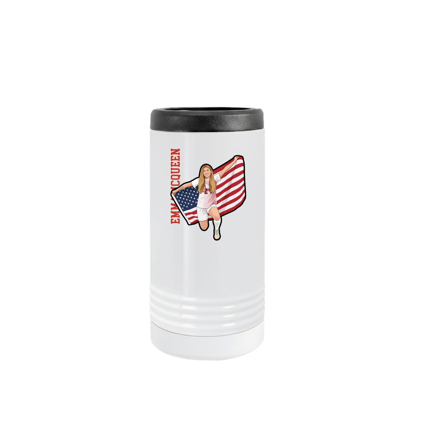 Slim Beverage Holder — Name Vertical in White