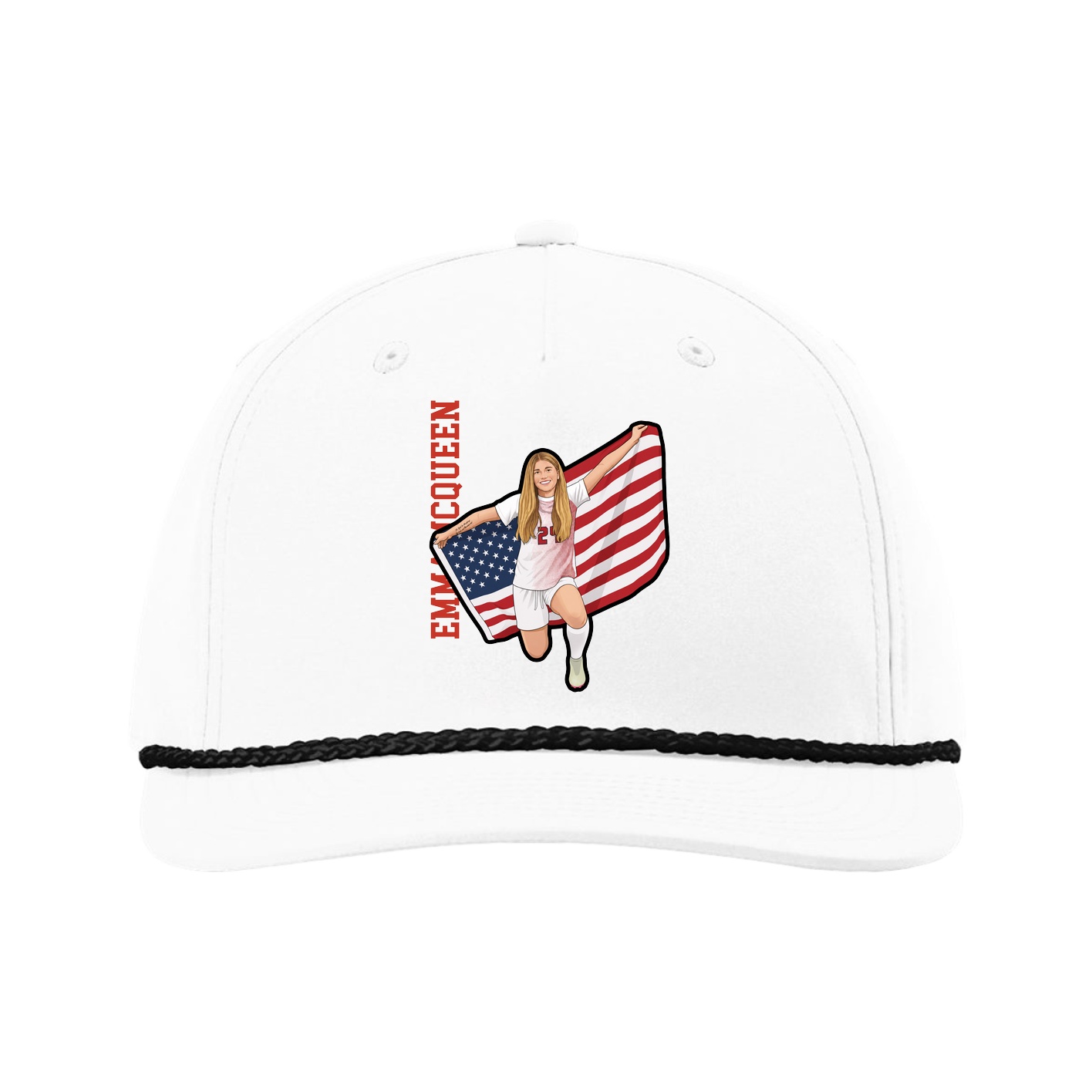 Five-Panel Classic Rope Cap — Name Vertical in White