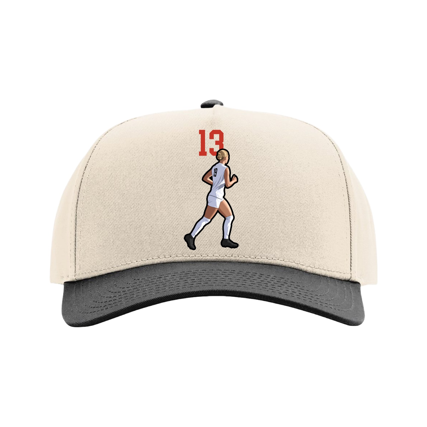 Full Fabric Five-Panel Champ Cap — Number Top in Cream/Black