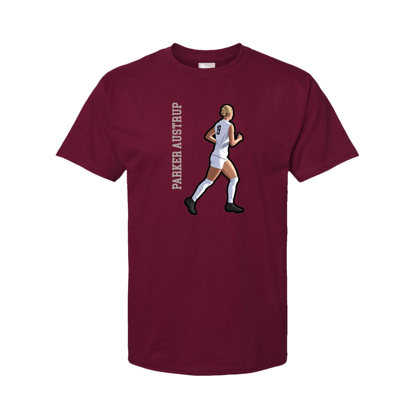 Youth Tee — Name Vertical in Cardinal