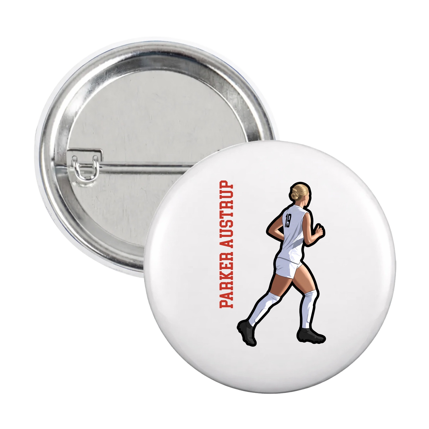 Game Day Button — Name Vertical in White