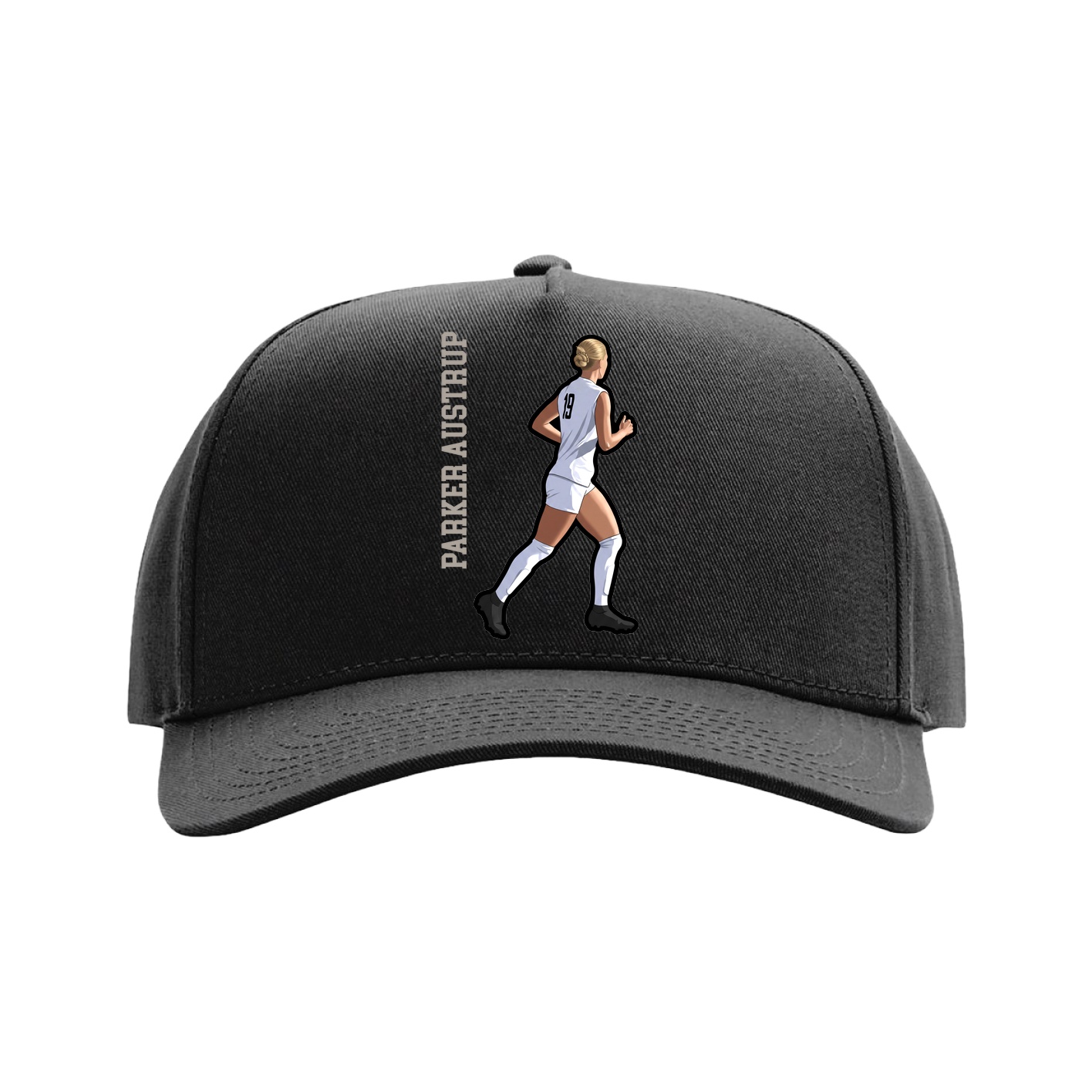 Full Fabric Five-Panel Champ Cap — Name Vertical in Black