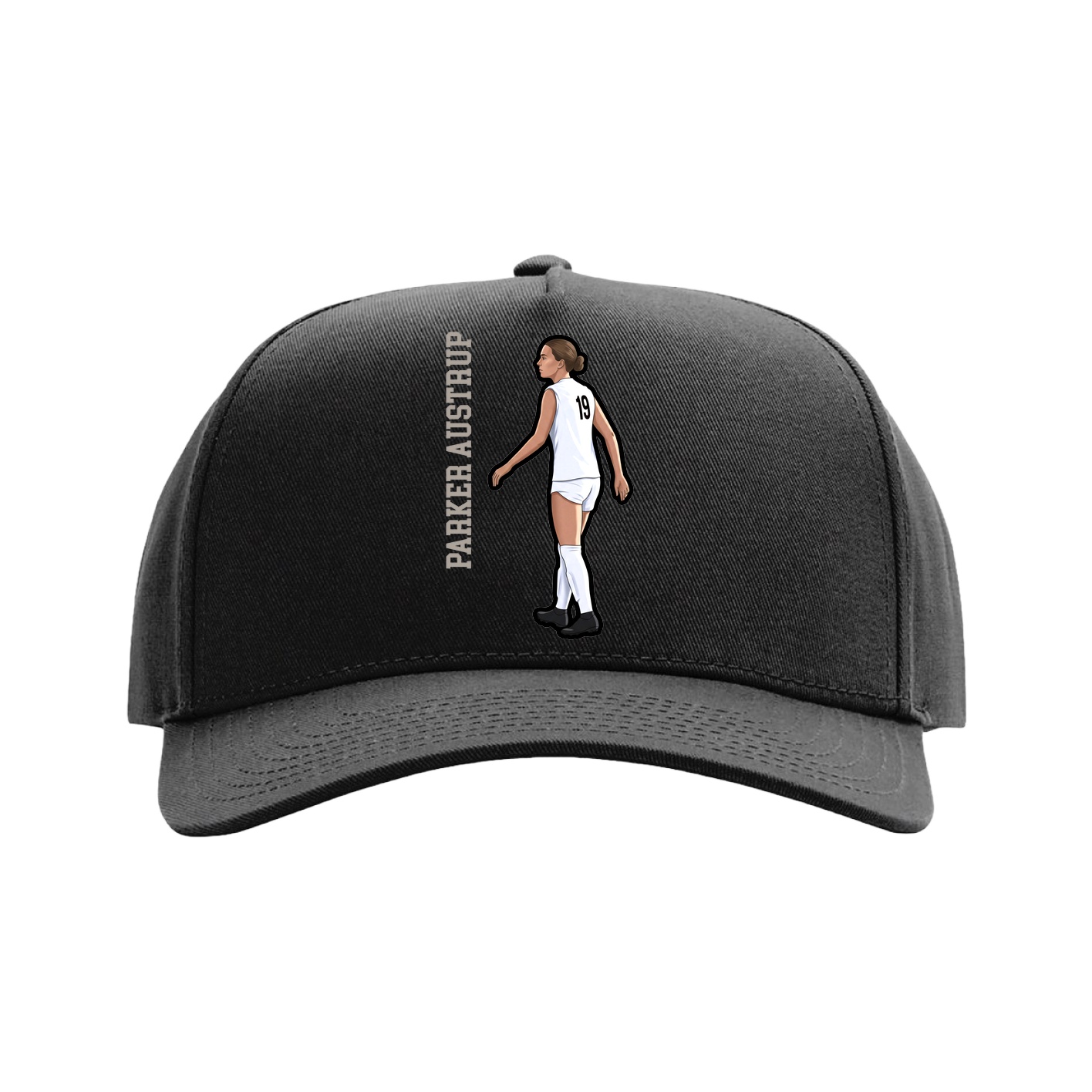 Full Fabric Five-Panel Champ Cap — Name Vertical in Black