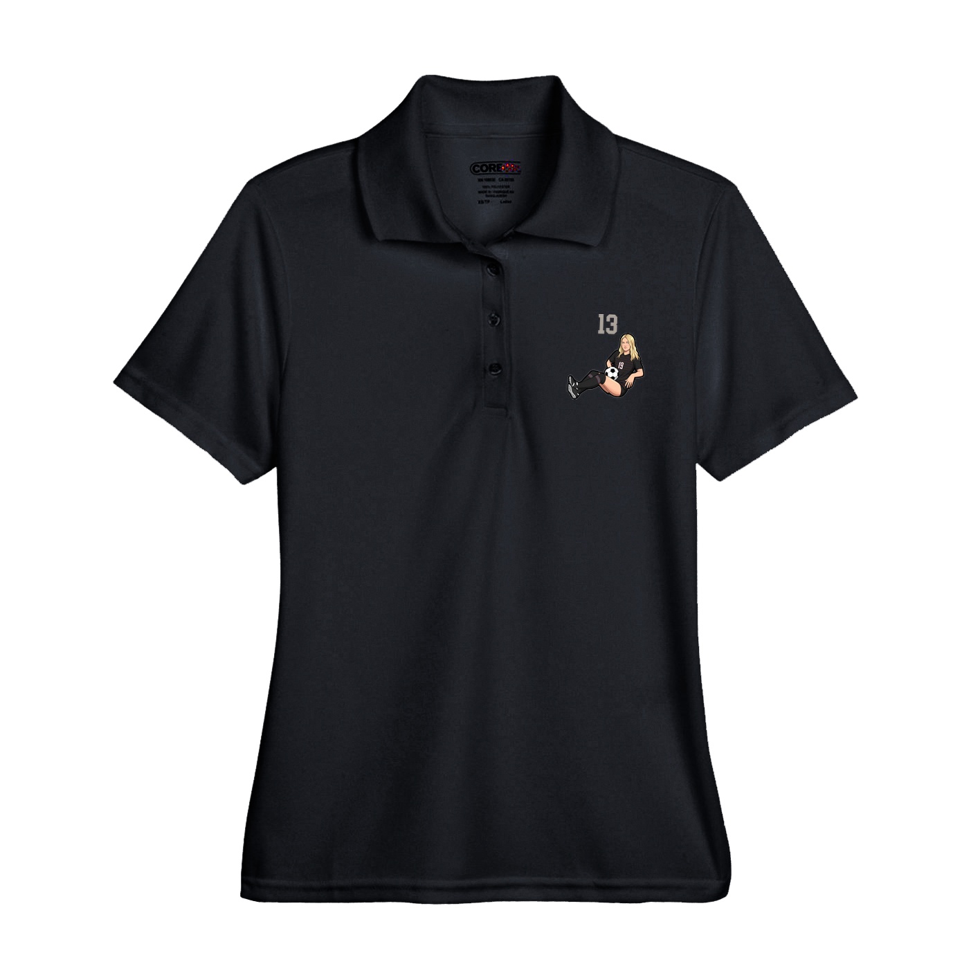 Womens Performance Polo — Number Top in Black
