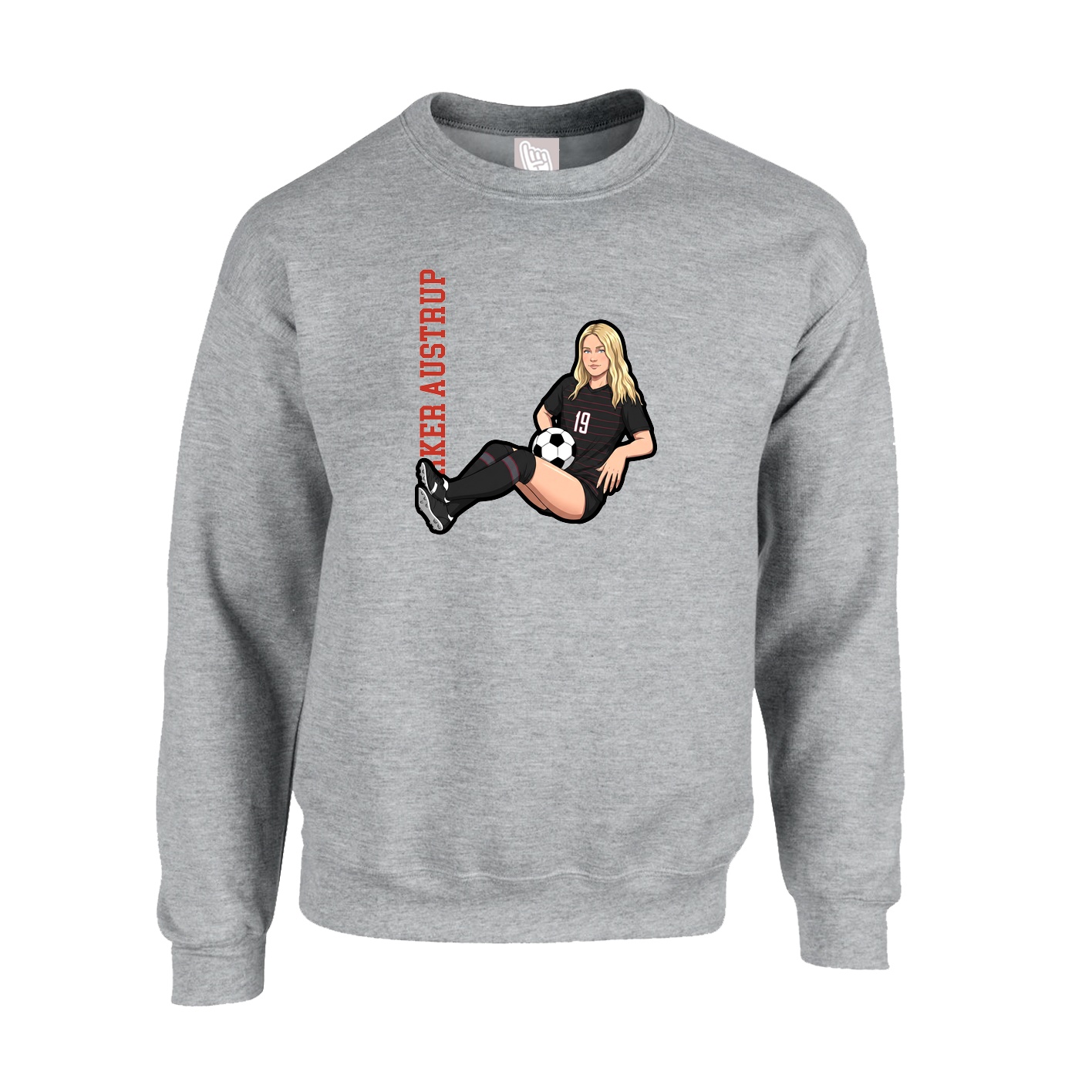 Fleece Crew — Name Vertical in Grey