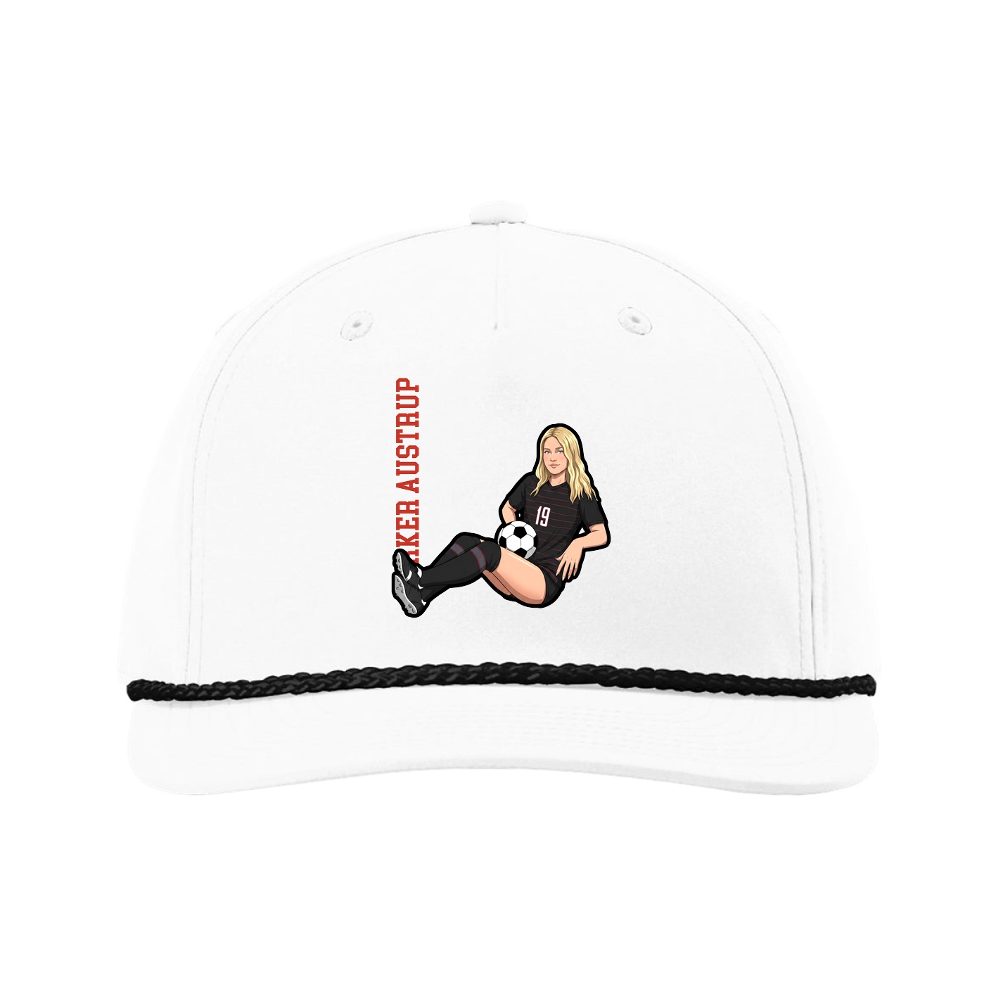 Five-Panel Classic Rope Cap — Name Vertical in White