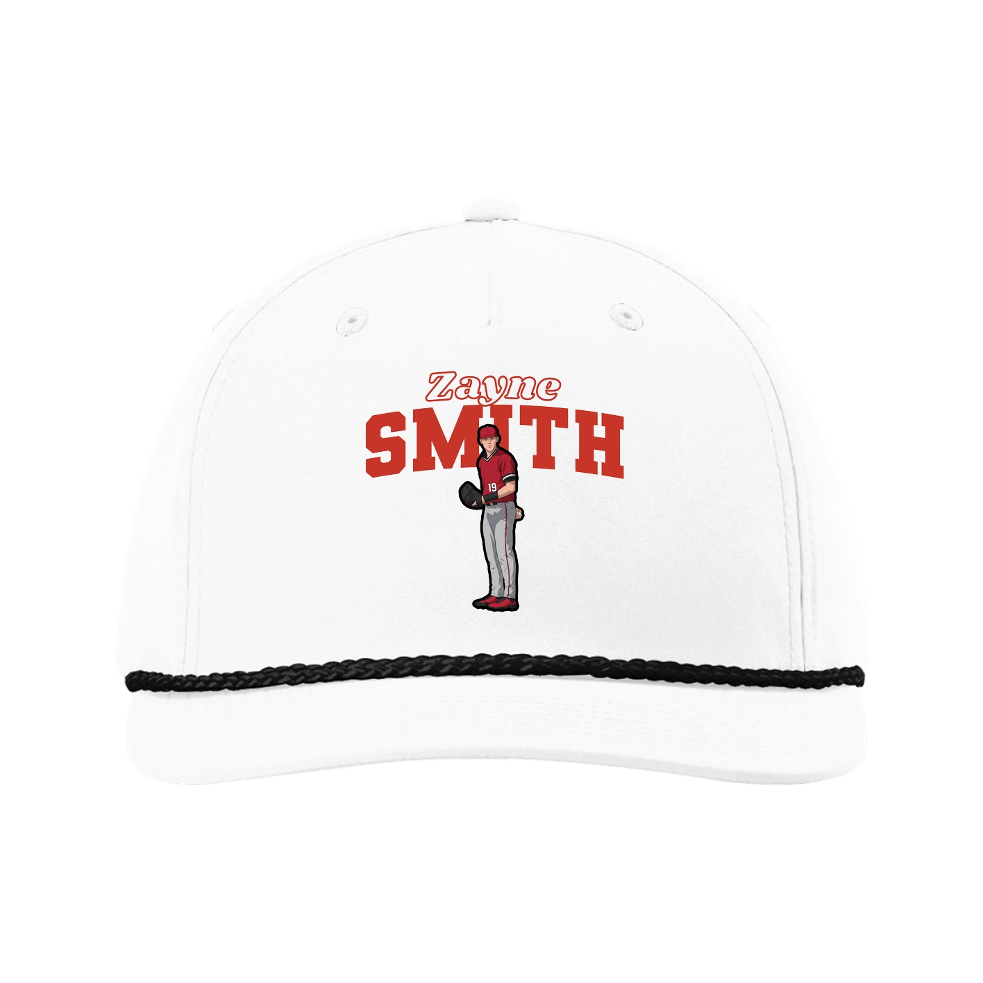 Five-Panel Classic Rope Cap — Name Arch in White
