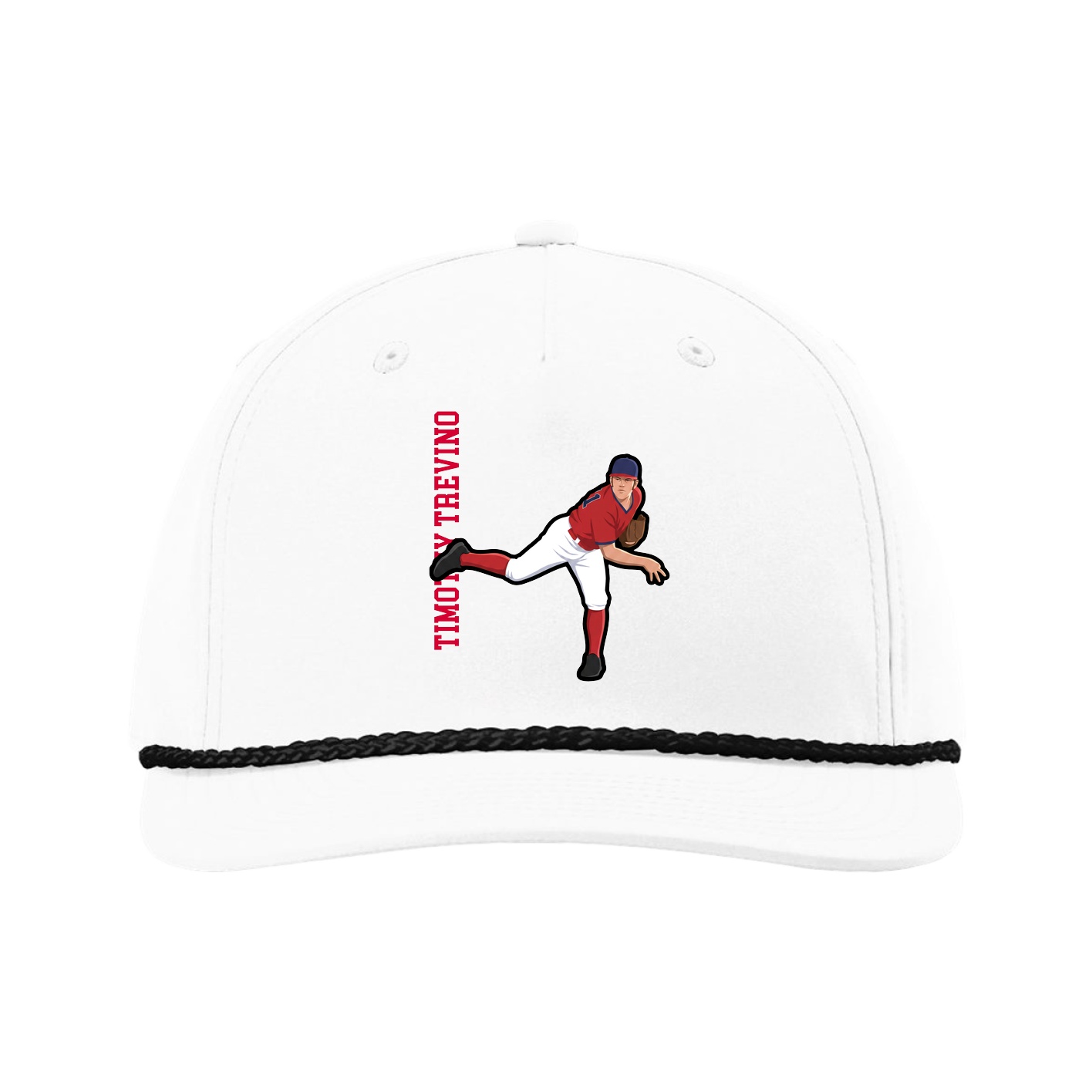 Five-Panel Classic Rope Cap — Name Vertical in White