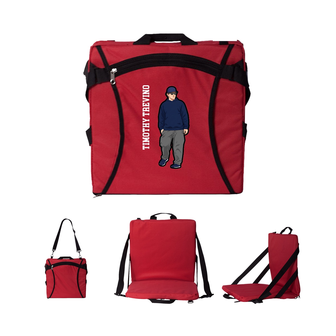 Folding Stadium Seat — Name Vertical in Red
