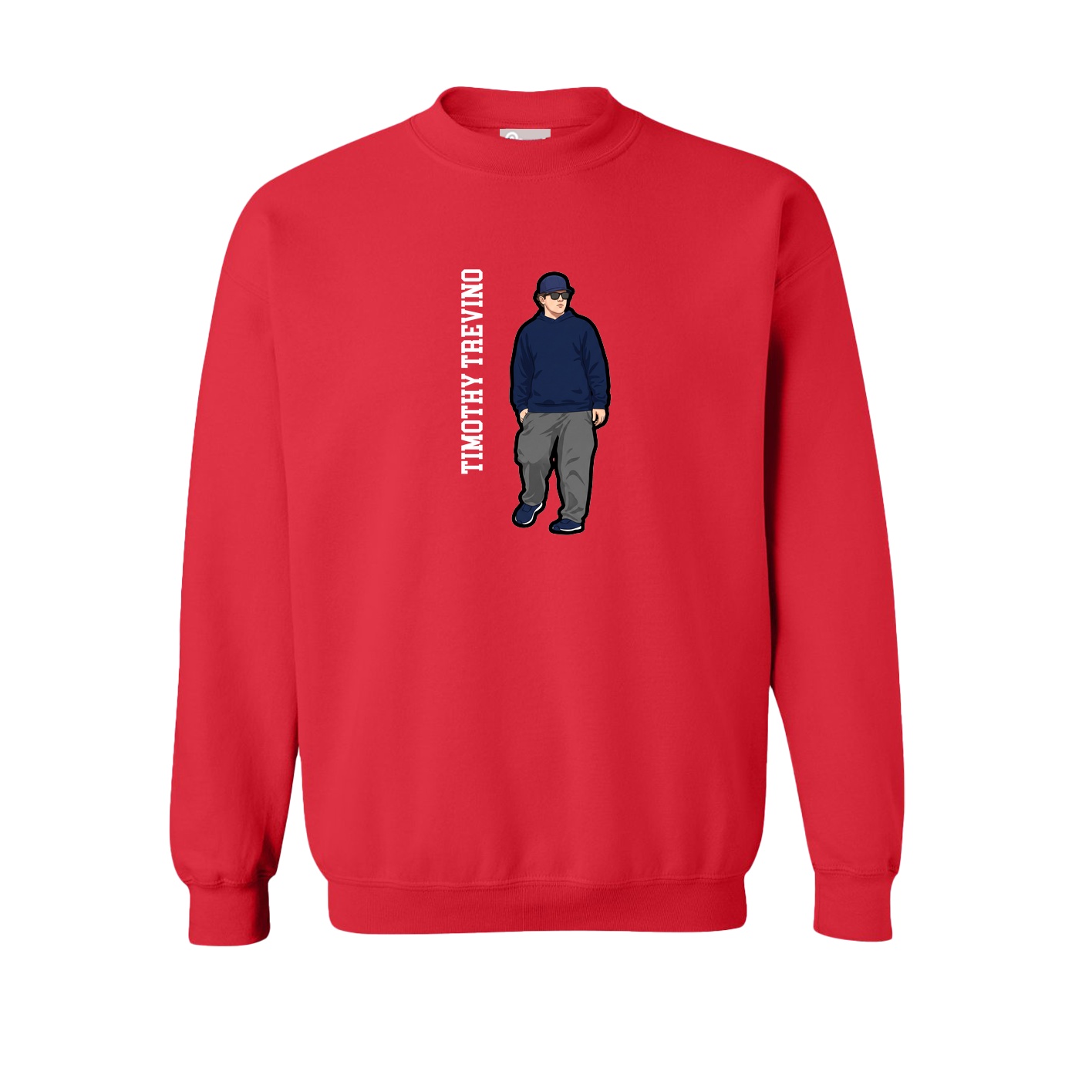 Fleece Crew — Name Vertical in Red