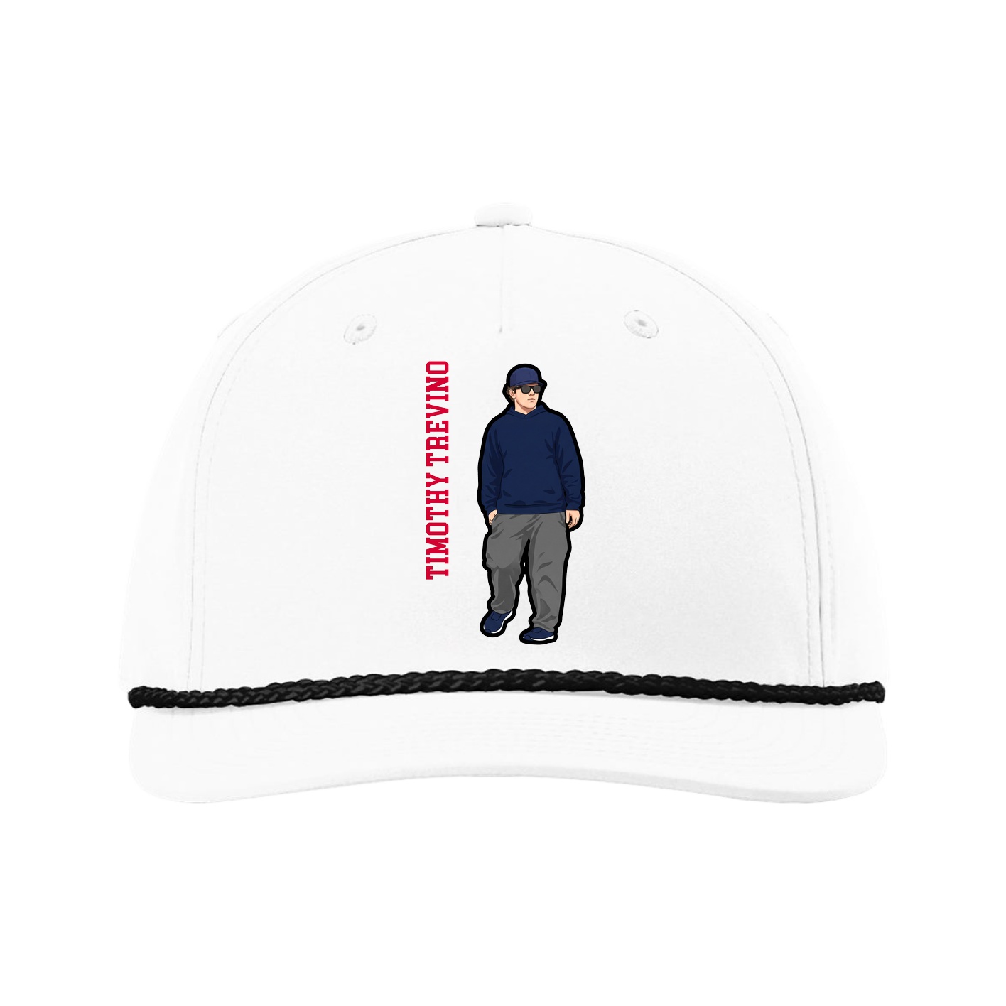 Five-Panel Classic Rope Cap — Name Vertical in White