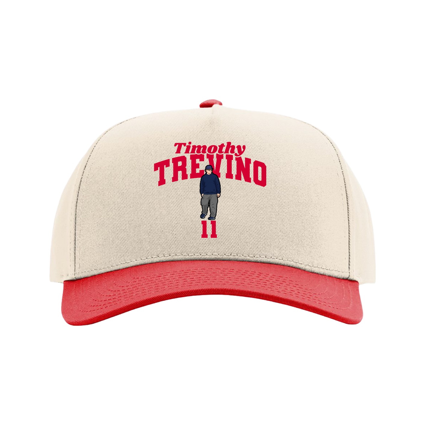 Full Fabric Five-Panel Champ Cap — Signature Arch in Cream/Red
