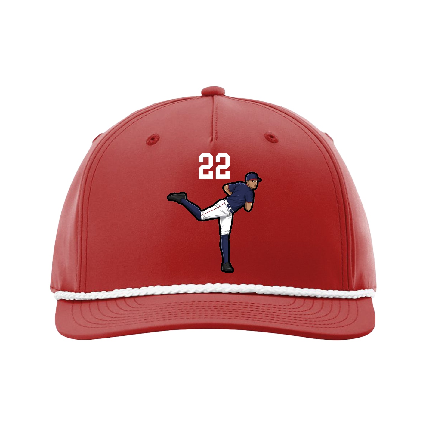 Five-Panel Classic Rope Cap — Number Top in Red