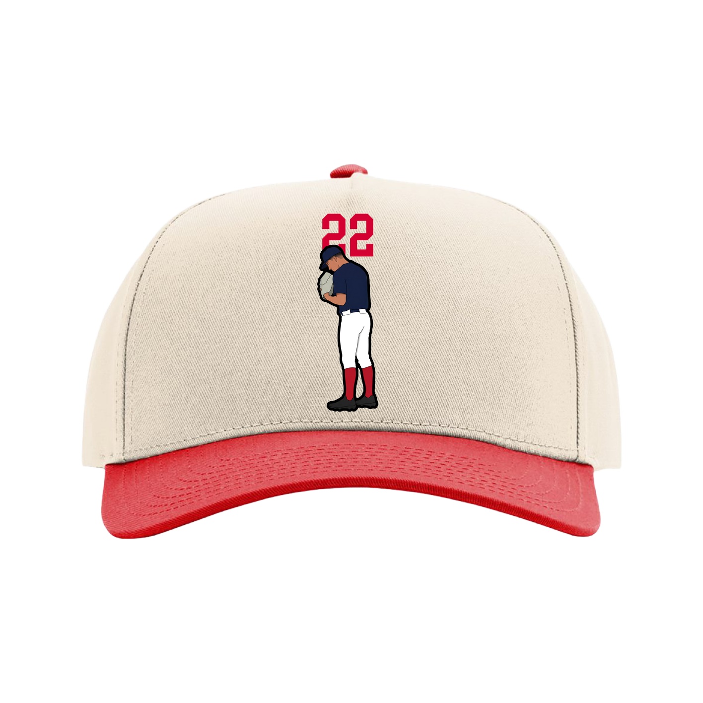 Full Fabric Five-Panel Champ Cap — Number Top in Cream/Red