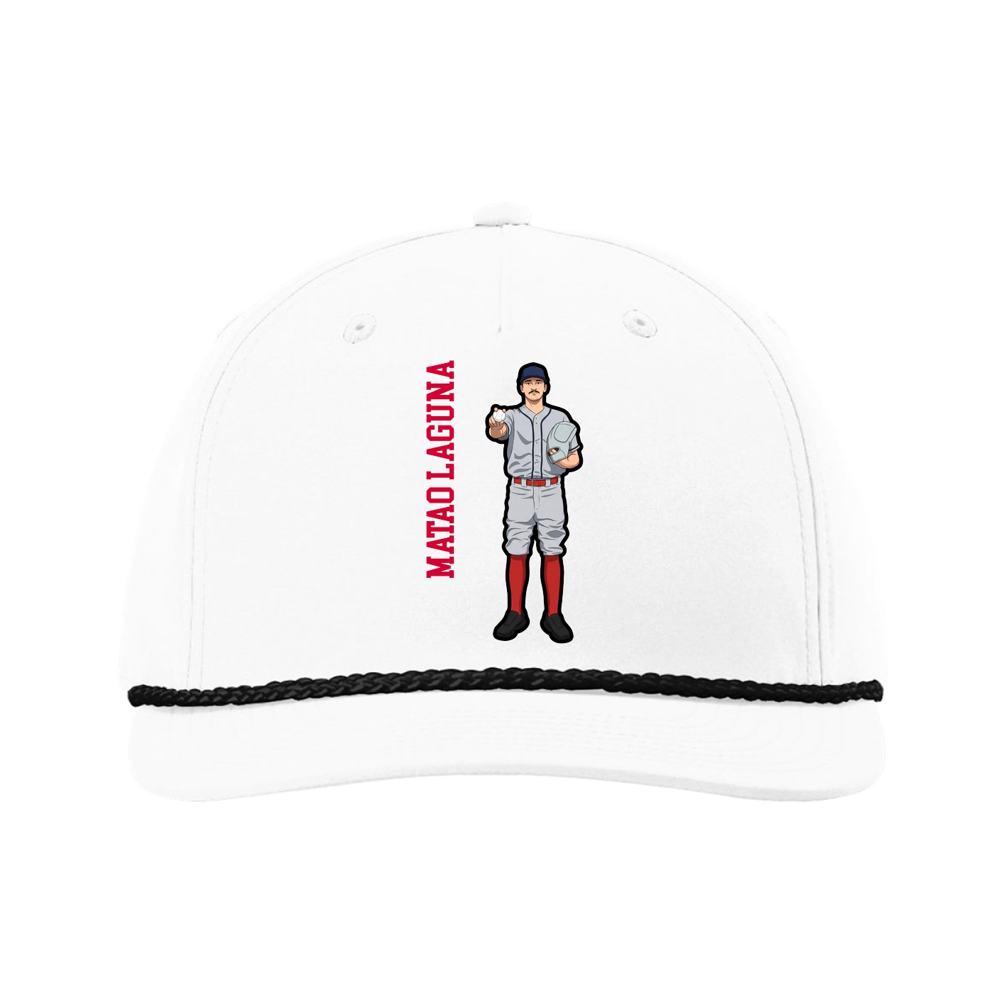 Five-Panel Classic Rope Cap — Name Vertical in White