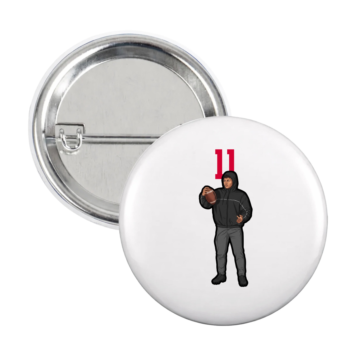 Game Day Button — Number Top in White