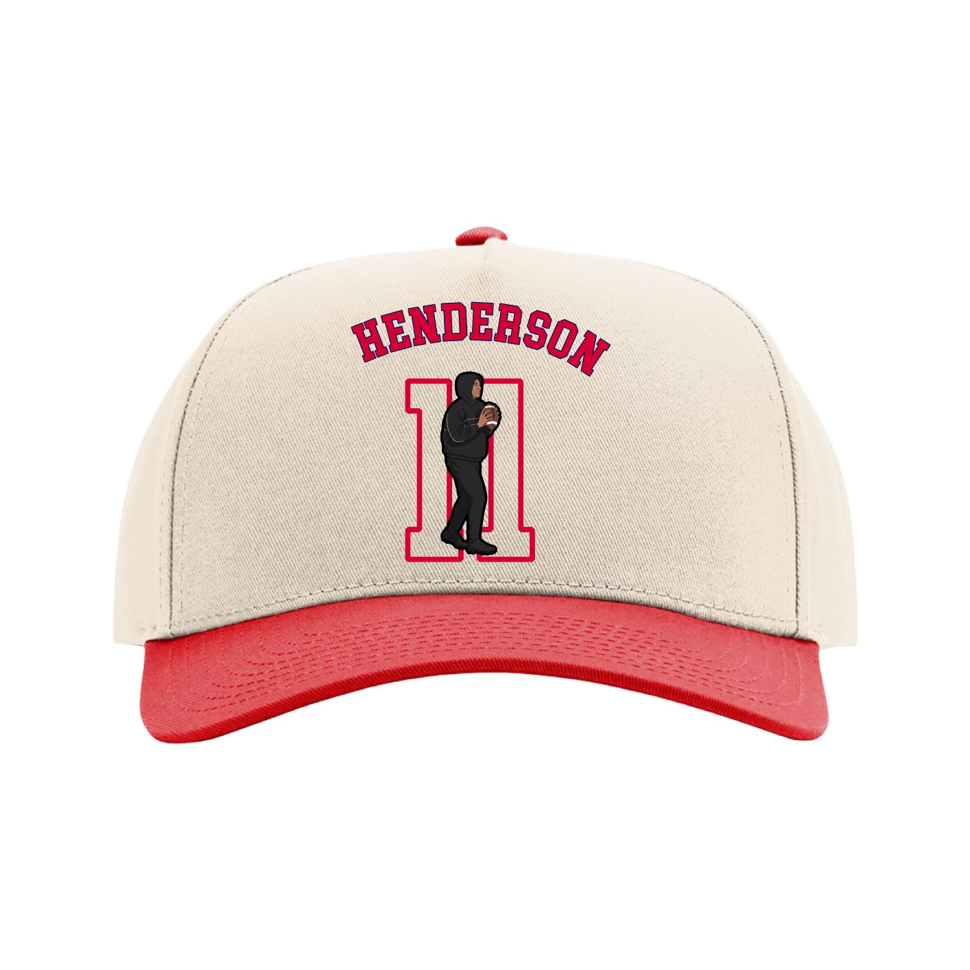 Full Fabric Five-Panel Champ Cap — Shirsey Arch in Cream/Red