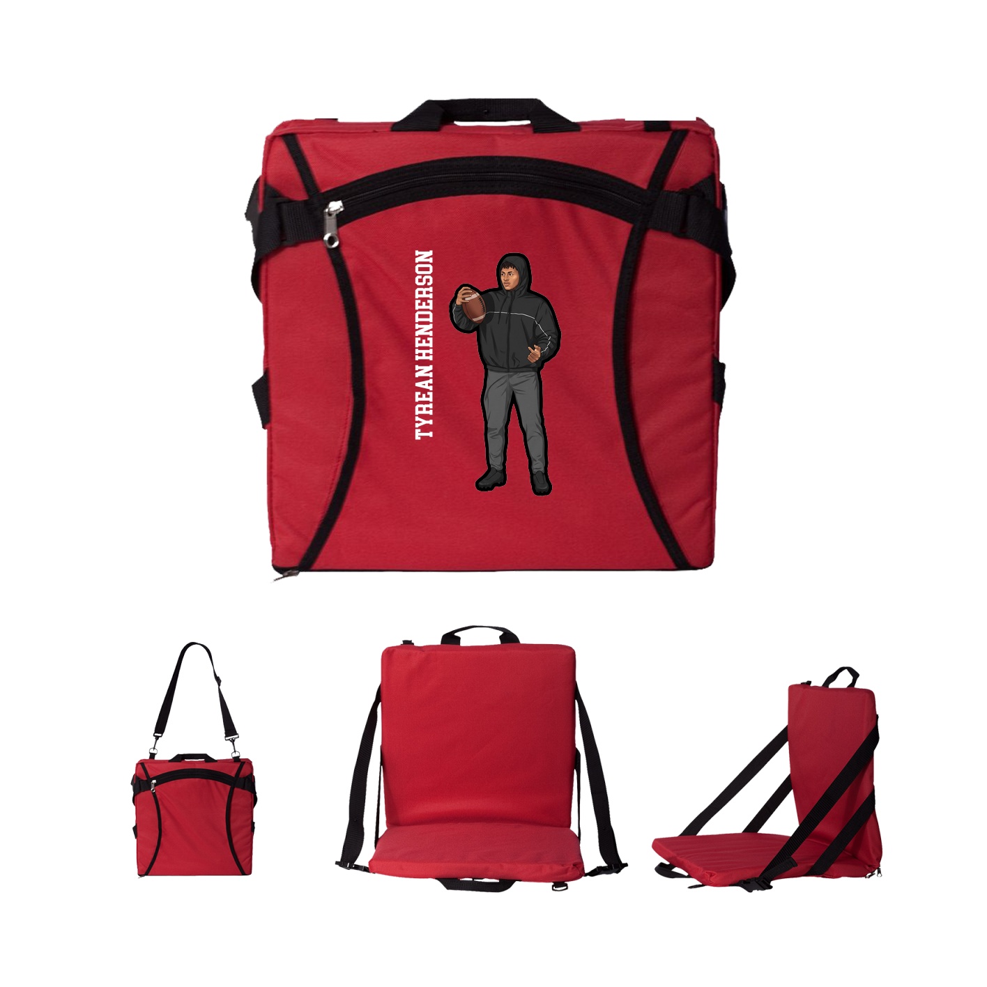 Folding Stadium Seat — Name Vertical in Red