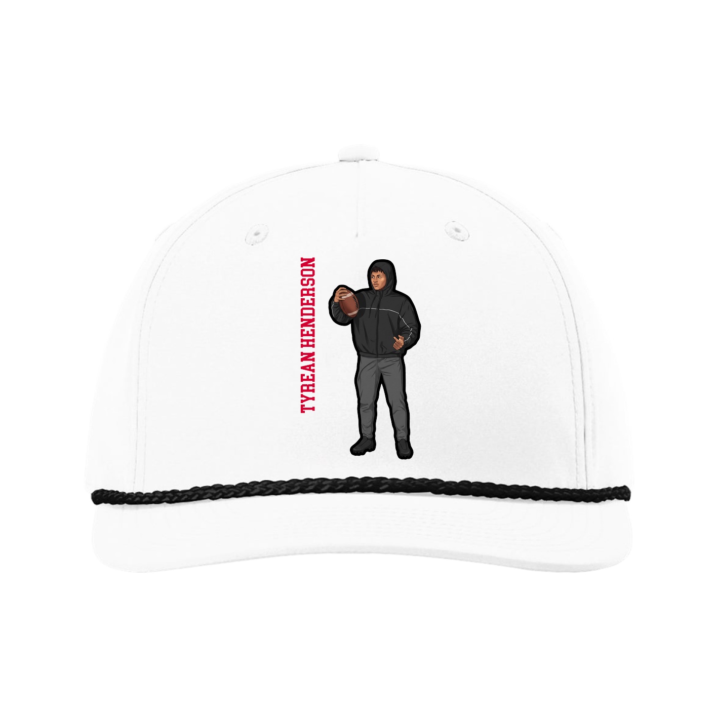 Five-Panel Classic Rope Cap — Name Vertical in White