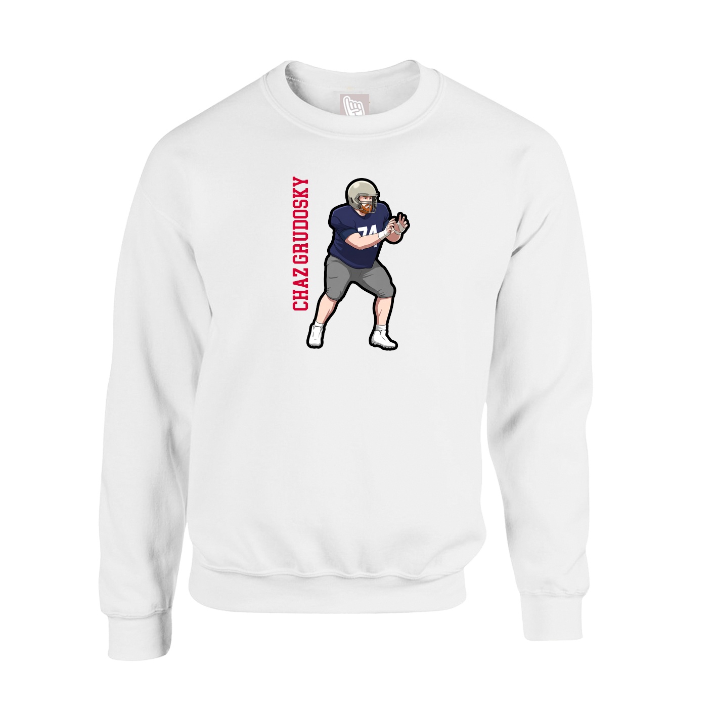 Fleece Crew — Name Vertical in White