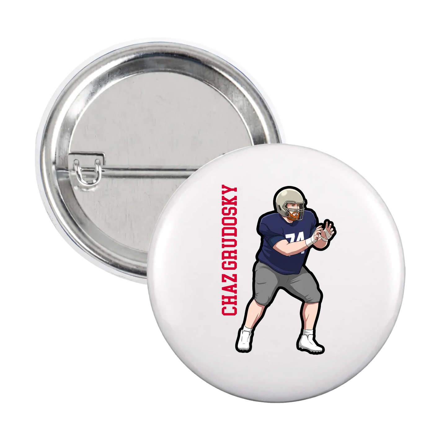 Game Day Button — Name Vertical in White