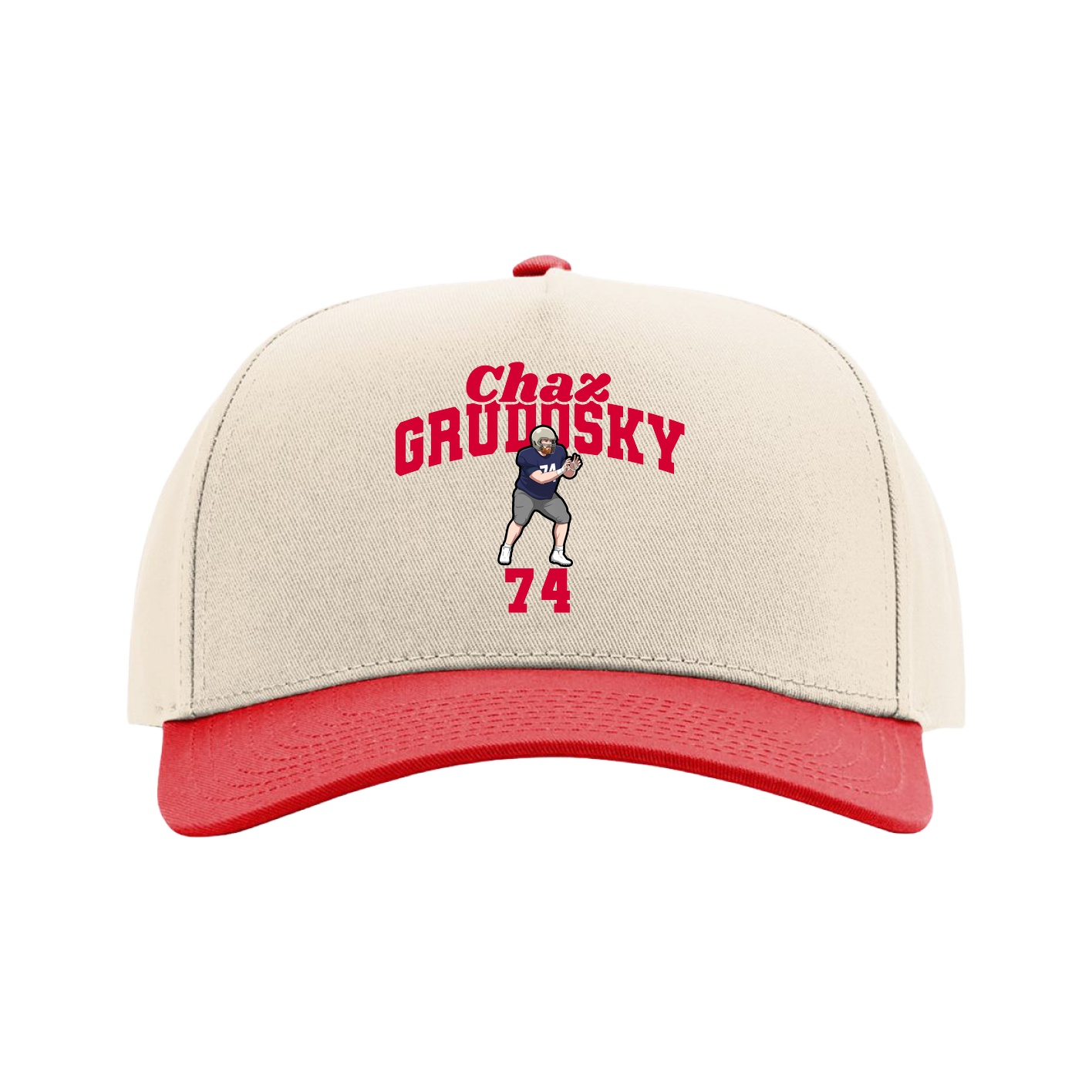 Full Fabric Five-Panel Champ Cap — Signature Arch in Cream/Red