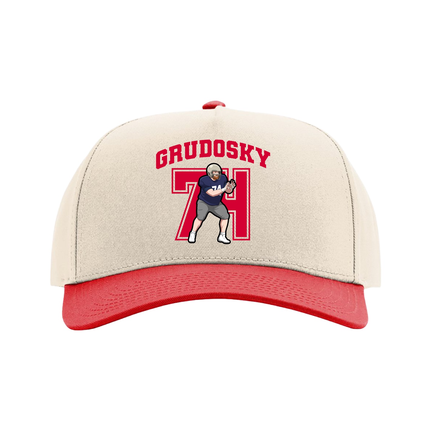 Full Fabric Five-Panel Champ Cap — Number in Cream/Red