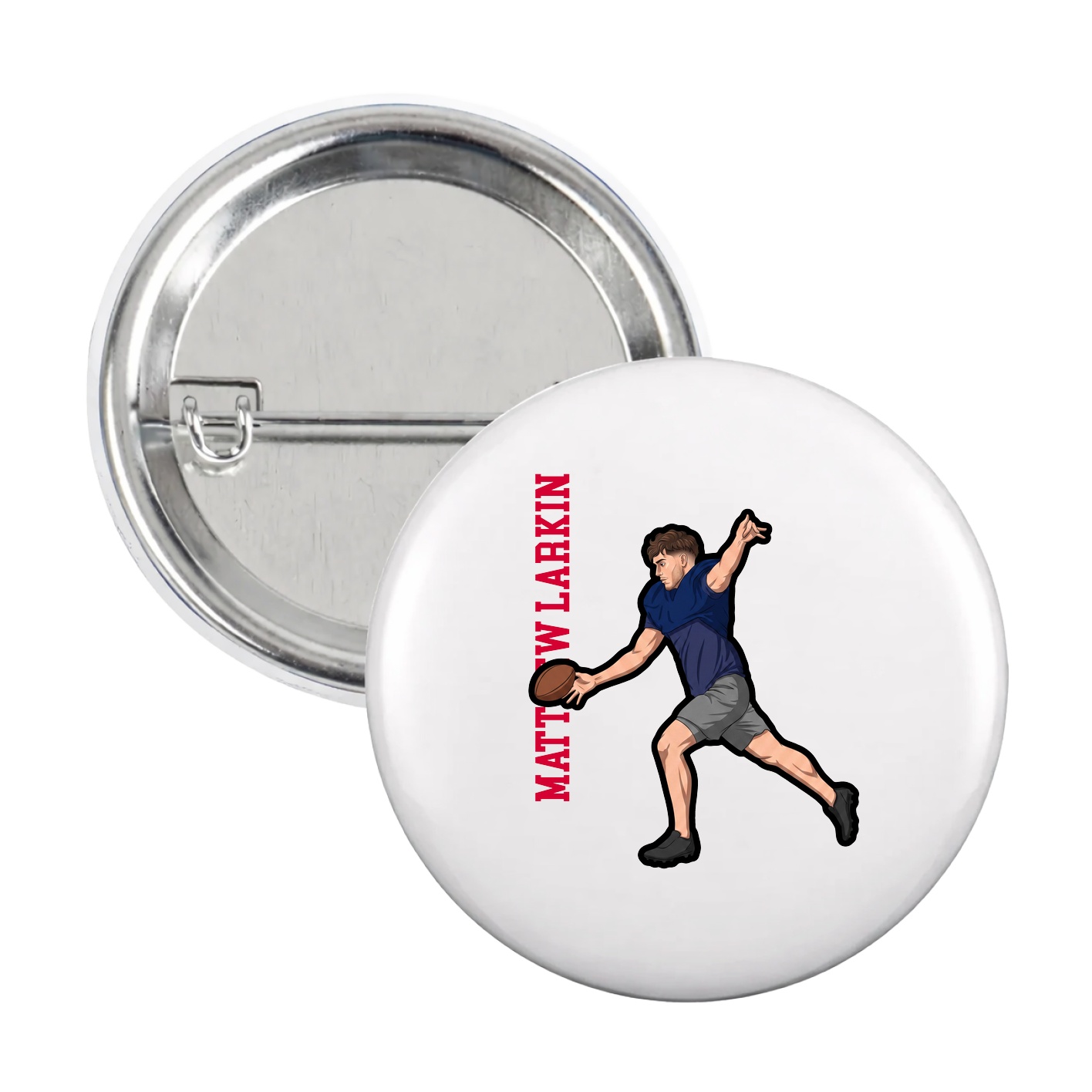 Game Day Button — Name Vertical in White