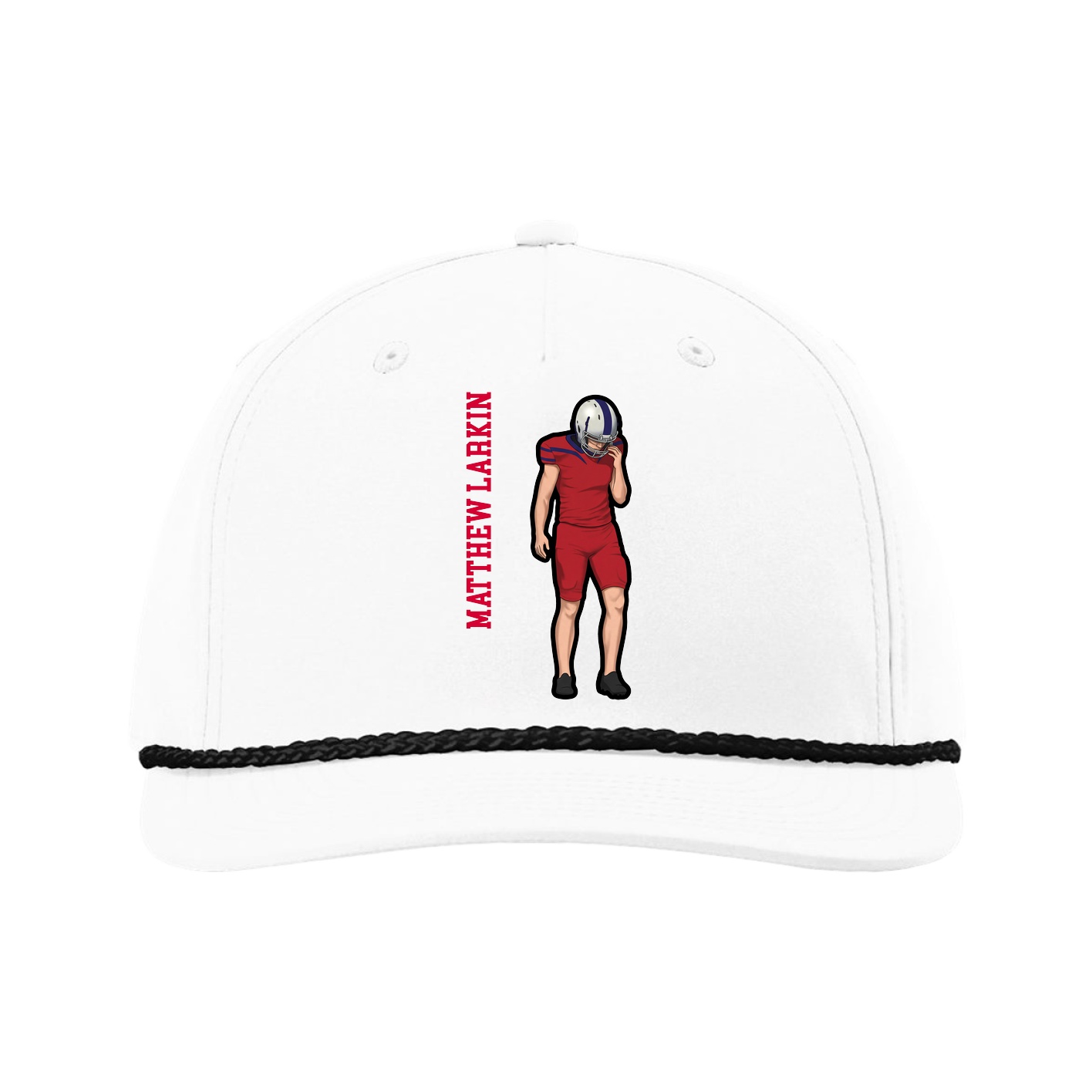 Five-Panel Classic Rope Cap — Name Vertical in White