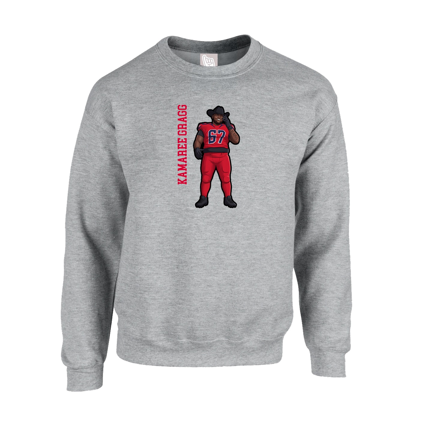 Fleece Crew — Name Vertical in Grey