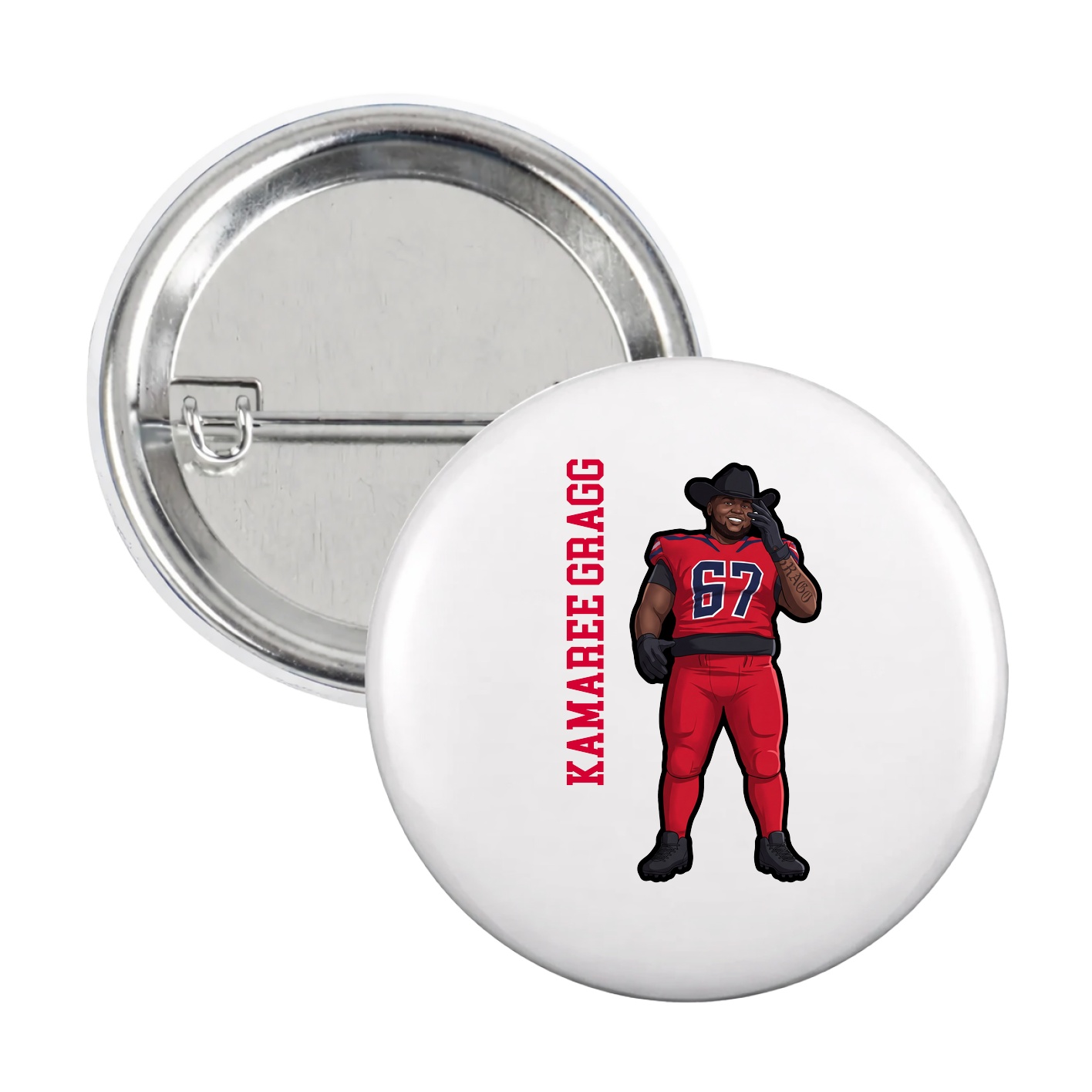 Game Day Button — Name Vertical in White