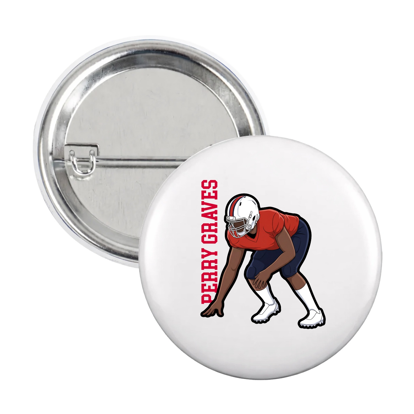 Game Day Button — Name Vertical in White