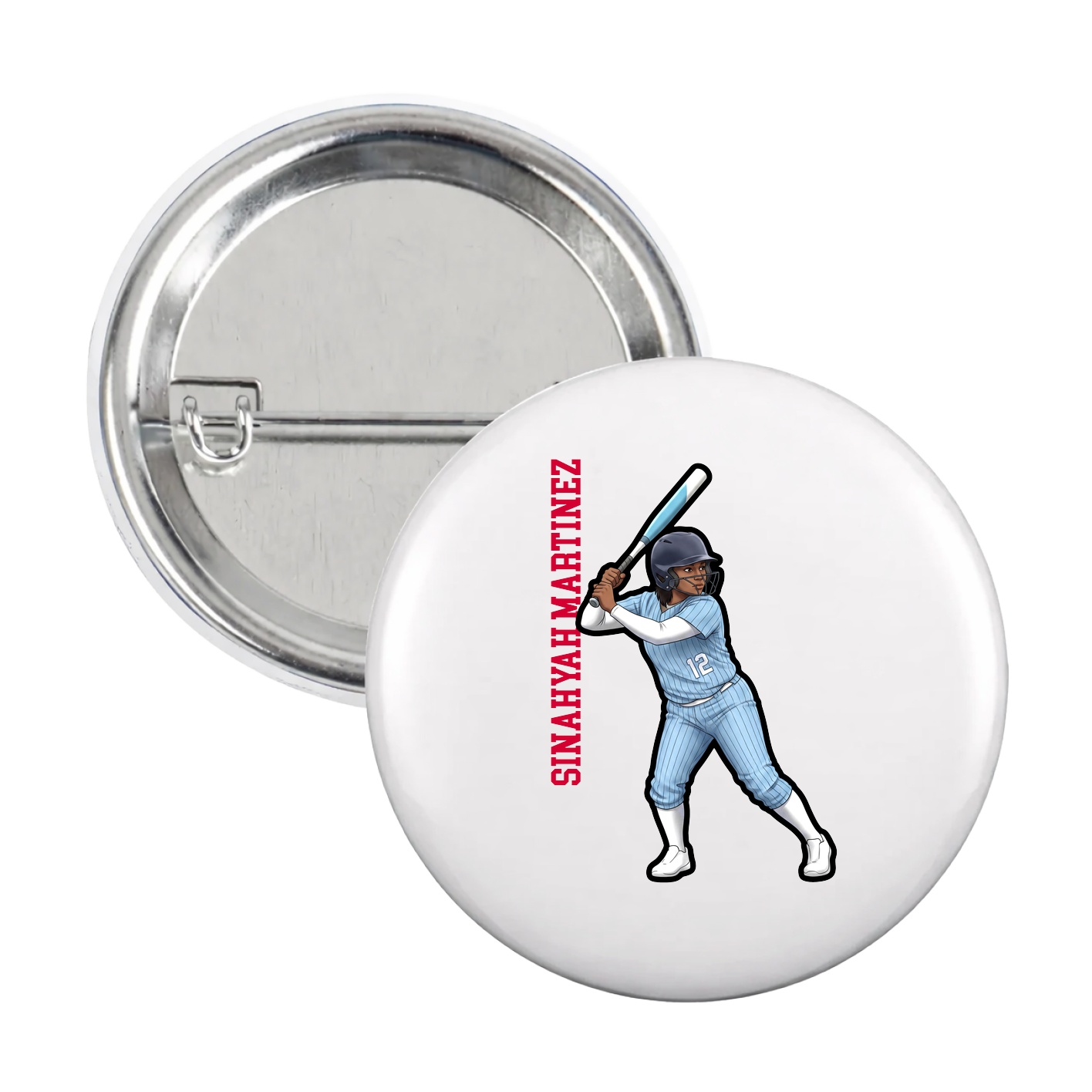 Game Day Button — Name Vertical in White