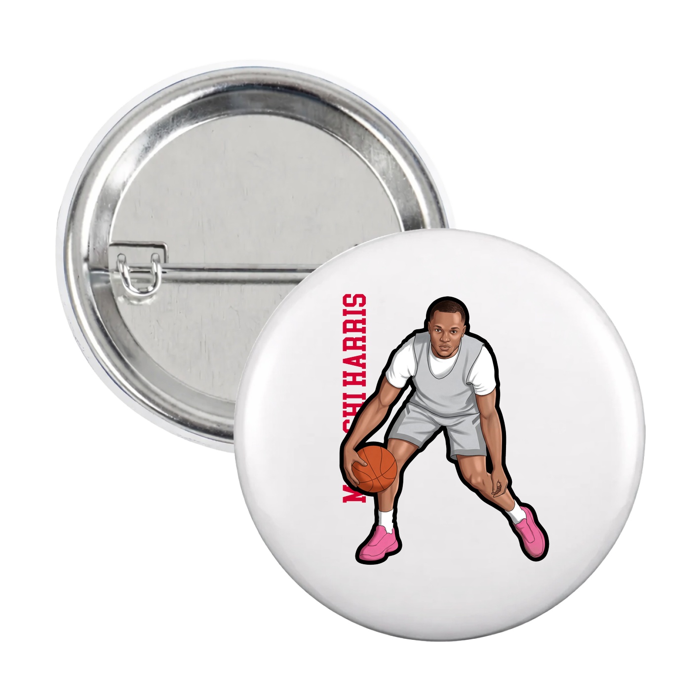 Game Day Button — Name Vertical in White