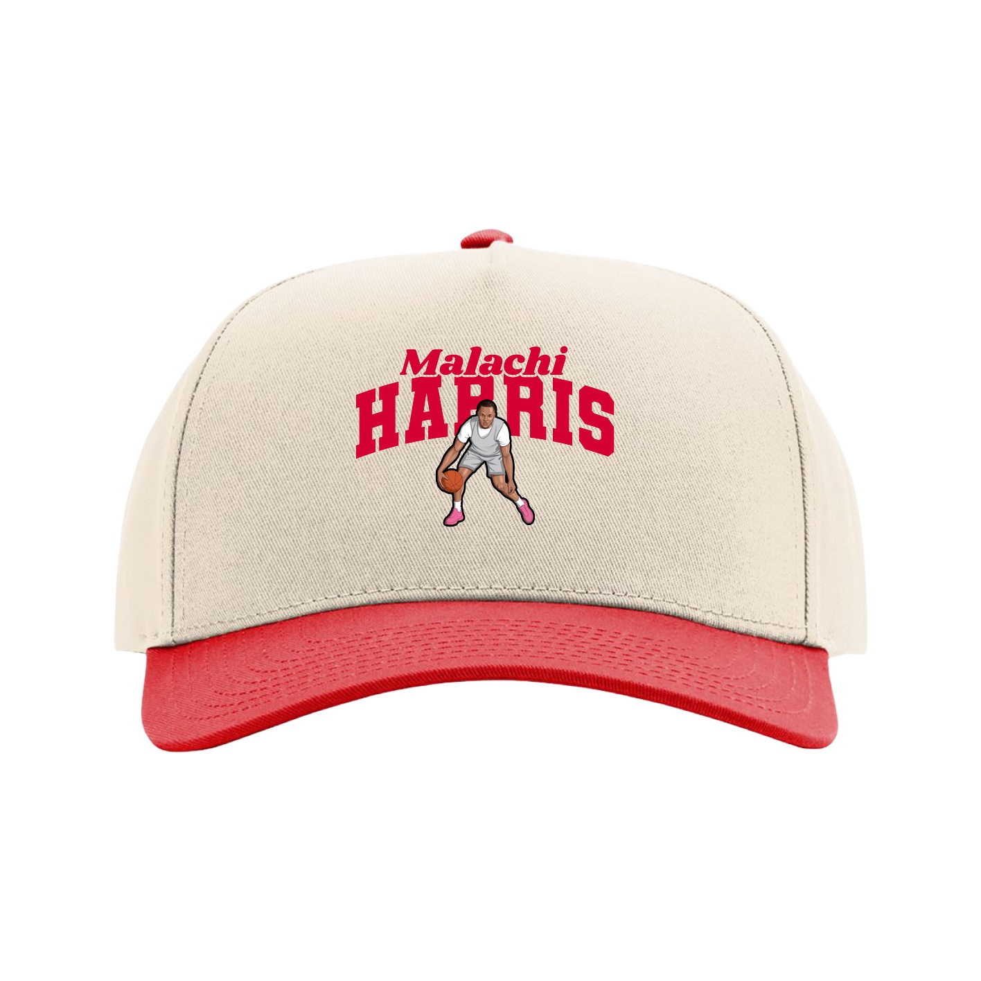 Full Fabric Five-Panel Champ Cap — Signature Arch in Cream/Red