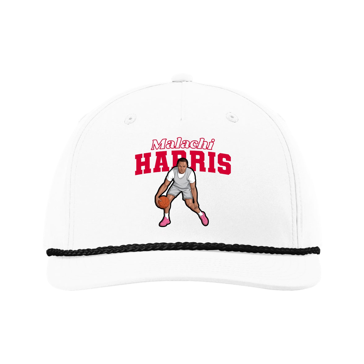 Five-Panel Classic Rope Cap — Name Arch in White